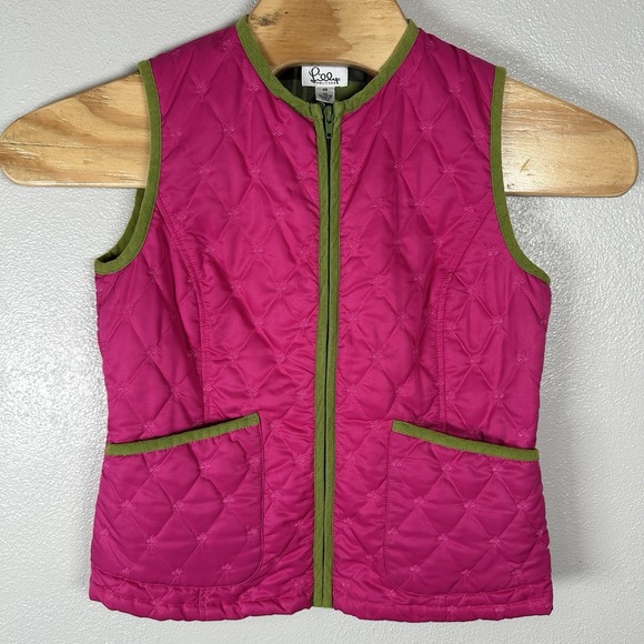 Lilly Pulitzer Jackets & Blazers - Lilly Pulitzer Vintage Pink Quilted Vest Womens Size XS Green‎ Corduroy Trim